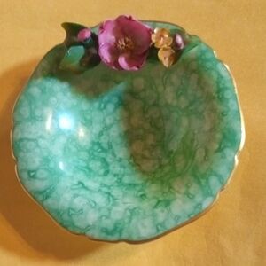 Royal Worcester Green and Pink Floral Ceramic Dish